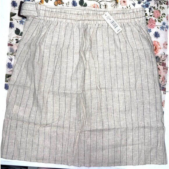 New Max Studio Small Linen Wrap Mini Skirt Buckle Tan Striped - Picture 4 of 7